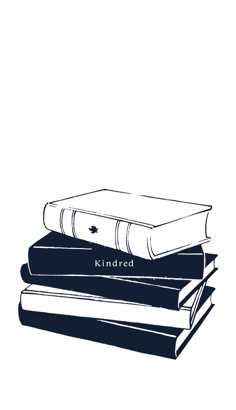 Line illustration of a stack of books at Kindred, Bradmore House